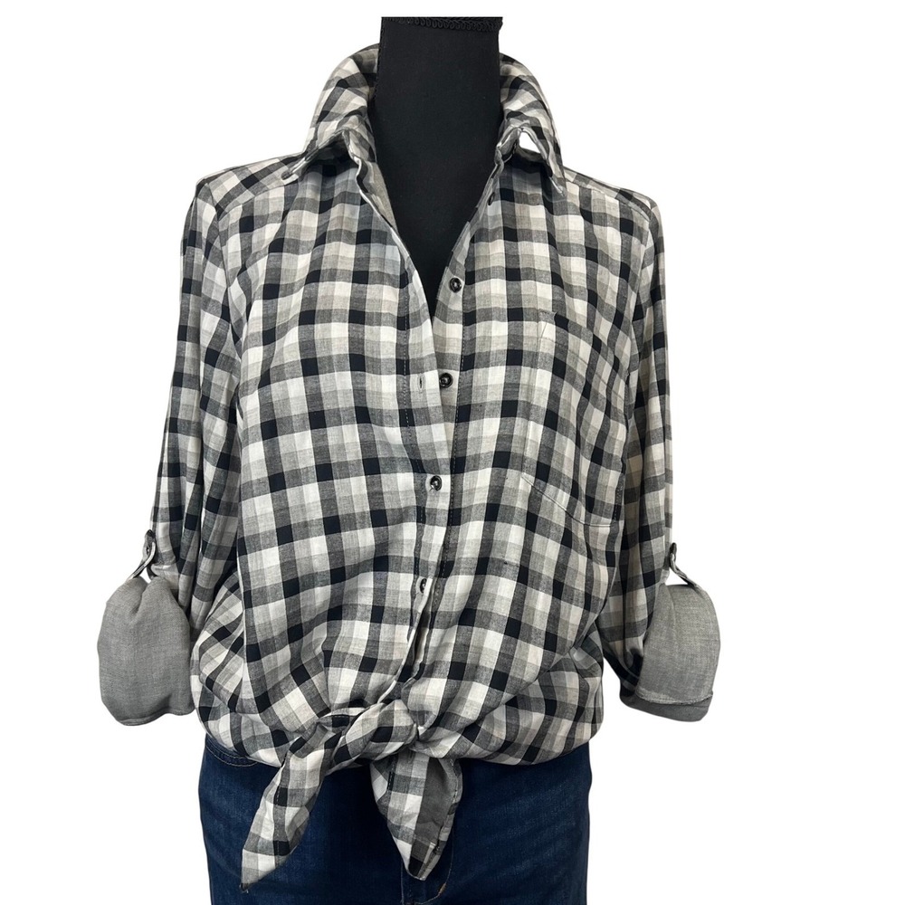G.H. Bass & Co. Flannel Lined Button Up Black White Plaid Shirt Womens Medium